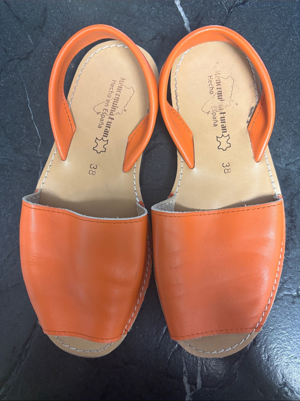 Handmade shoes from Spain Orange Leather Women’s Sandals - Size 38